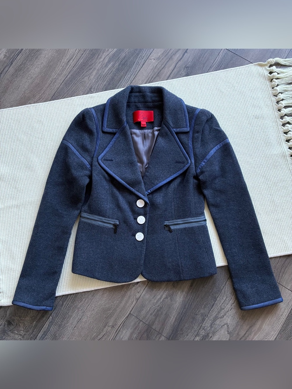Z Spoke by Zac Posen Wool Blend Trimmed Blazer Greyish Blue